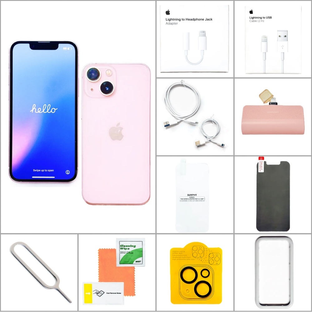 Apple iPhone 13 Mini Pink 128GB (Unlocked) Bundle w/ Screen Protectors + Cables